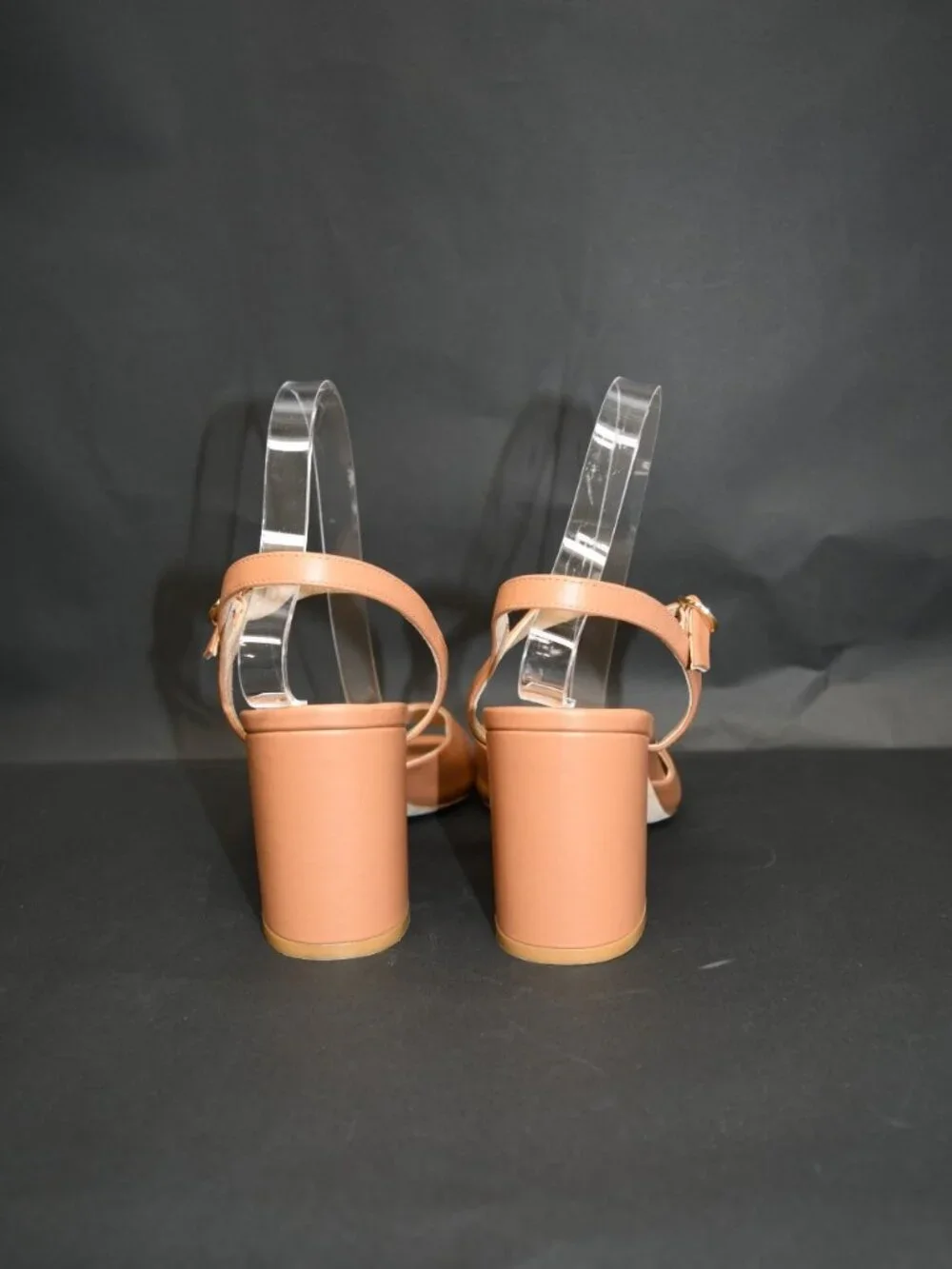 $530 STUART WEITZMAN Tia 75MM Leather BLOCK Sandals TAN BROWN LEATHER 9 B (PD2)